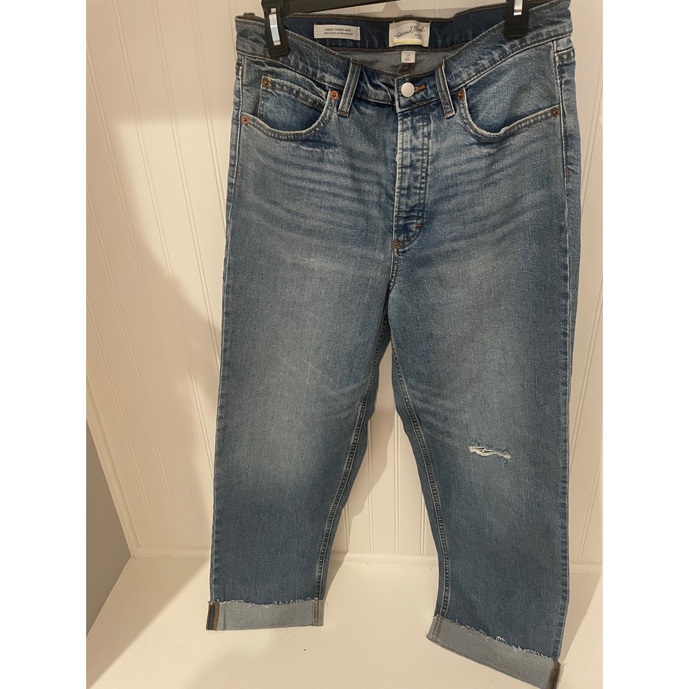 Universal Thread Womens 12R Highest Straight Ankle‎ Jeans Medium Wash Distressed